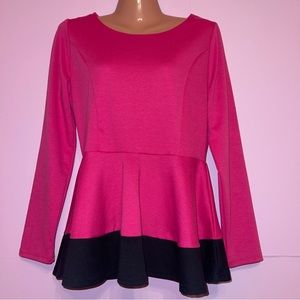 Black hot pink top blouse long sleeve stanzino peplum shirt